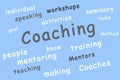 Coaching word on a blue background