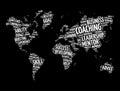 Coaching word cloud in shape of world map, business concept background Royalty Free Stock Photo