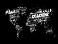 Coaching word cloud in shape of world map, business concept background Royalty Free Stock Photo