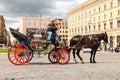 Coachman sits on a carriage. Rome, Italy