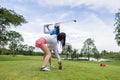 coachs are teaching and training female golfers in golf courses Royalty Free Stock Photo