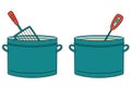 Coagulation cheese pans for making homemade cheese. Cartoon of vector illustration