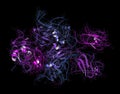 Coagulation factor VIII (fVIII) protein, 3D rendering. Deficiency causes hemophilia A. Cartoon & wireframe representation,