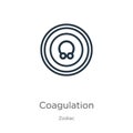 Coagulation icon. Thin linear coagulation outline icon isolated on white background from zodiac collection. Line vector sign,