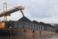 Coal barge loading process on the river