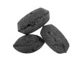 Coal briquette for BBQ isolated on white background. Three black charcoal briquettes