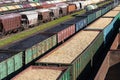 Coal cars, wood chips and sawdust on the train. Global warming. Energy production Royalty Free Stock Photo