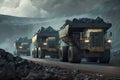 Coal Dump Trucks in an Open Cut Coal Mine. Generative ai