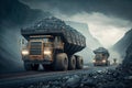 Coal Dump Trucks in an Open Cut Coal Mine. Generative ai