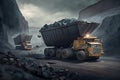 Coal Dump Trucks in an Open Cut Coal Mine. Generative ai