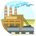 Coal energy power plant. Energy concept. Vector illustration in flat style Royalty Free Stock Photo