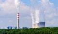 Coal fired electric power plant with agriculture field landscape. Hongsa city, Laos