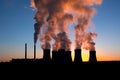 Coal fired power station and Combined cycle power plant at sunset, Pocerady, Czech republic