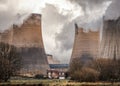 Coal fired power station cooling tower chimneys with home under steam house global warming action