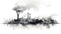 A coal-fired power station pencil sketch. - global warming concept. - Generative ai.