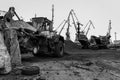 Coal handling operations at the port. Royalty Free Stock Photo