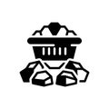 Black solid icon for Coal, burning coal and cart