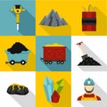 Coal icons set, flat style