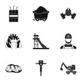 Coal icons set, simple style