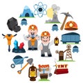 Coal industry icons, characters, icon set for infographics
