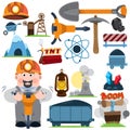 Coal industry icons, characters, icon set for infographics