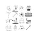 Coal industry icons, characters, icon set for infographics outline drawing Royalty Free Stock Photo