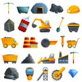 Coal industry icons set, cartoon style Royalty Free Stock Photo