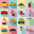 Coal industry icons set, flat style Royalty Free Stock Photo
