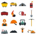 Coal industry icons set, flat style Royalty Free Stock Photo