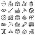 Coal industry icons set, outline style Royalty Free Stock Photo