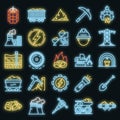 Coal industry icons set vector neon Royalty Free Stock Photo