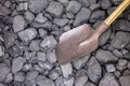 Coal industry, coal in a warehouse with a shovel Royalty Free Stock Photo