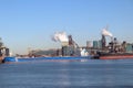 Coal and iron ore are unloaded at sea ships at the steel factory of Tata in IJmuiden the Netherlands.