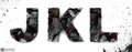 Coal letters J, K, L.on white background, 3d rendering, isolated. Ember alphabet isolated, path save, font.