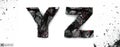 Coal letters Y, Z.on white background, 3d rendering, isolated. Ember alphabet isolated, path save, font.