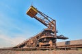 Coal loading conveyor belt piles coal Royalty Free Stock Photo