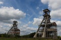 For coal mine elevators under a dramatic sky near Maasmechelen Village Royalty Free Stock Photo