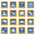 Coal mine icons set blue square vector