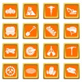 Coal mine icons set orange square vector Royalty Free Stock Photo