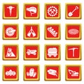 Coal mine icons set red square vector