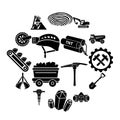 Coal mine icons set, simple style