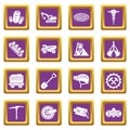 Coal mine icons set purple square vector