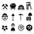 Coal mine, miner icons set Royalty Free Stock Photo