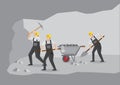 Coal Miners Working in Underground Mine Vector Illustration