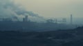 Coal mining industrial landscape. Heavy pollution, smoke, dust, ruined ecosystem. Generative AI