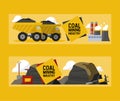 Coal mining industry and transportation vector illustration. Coalmine factory, rocks of coal, coalplough machine and Royalty Free Stock Photo