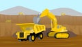 Coal mining operation loading into heavy truck in valley mining vector illustration Royalty Free Stock Photo