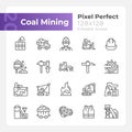 Coal mining pixel perfect linear icons set Royalty Free Stock Photo