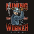 Coal mining worker vintage label Royalty Free Stock Photo