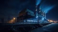 Coal power station and night blue sky, generative ai Royalty Free Stock Photo